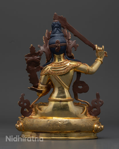 Manjushri Buddha Statue Rupa Fully Gold 22.5cm