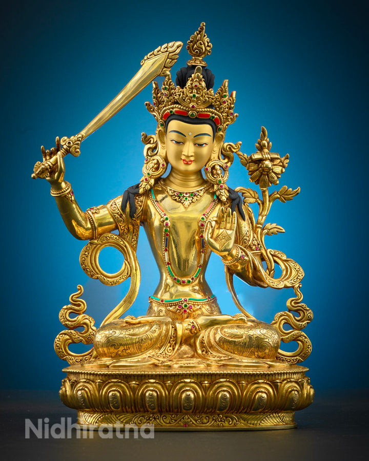 Manju Shri Statue in 24K Gold | Buddha of Wisdom