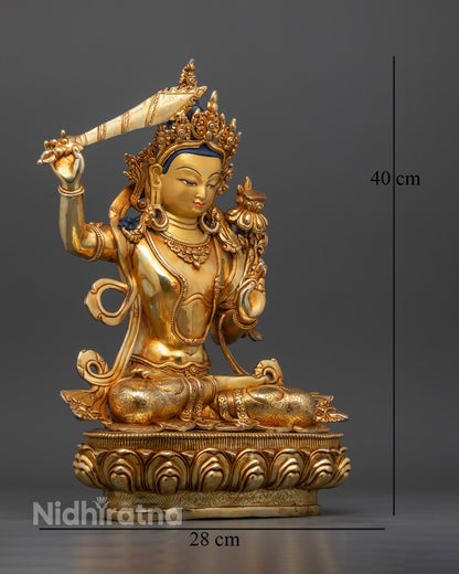 Manjushri Bodhisattva Statue with hollow section for mantras – Spiritual artwork designed to enhance meditation and concentration