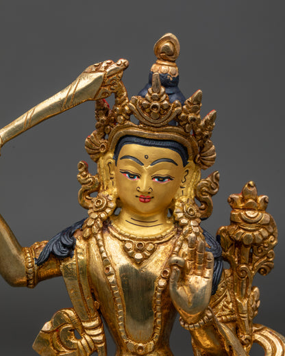 Manjushri Bodhisattva sculpture, Himalayan wisdom deity for home altar decor