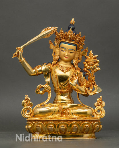 Manjushri Meditation Statue 24K gold fire-gilded handcrafted in Patan Nepal