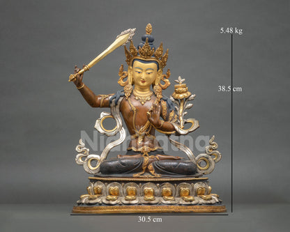Manjushri (Jampelyang) Statue | Chemically Oxidized Copper Sculpture
