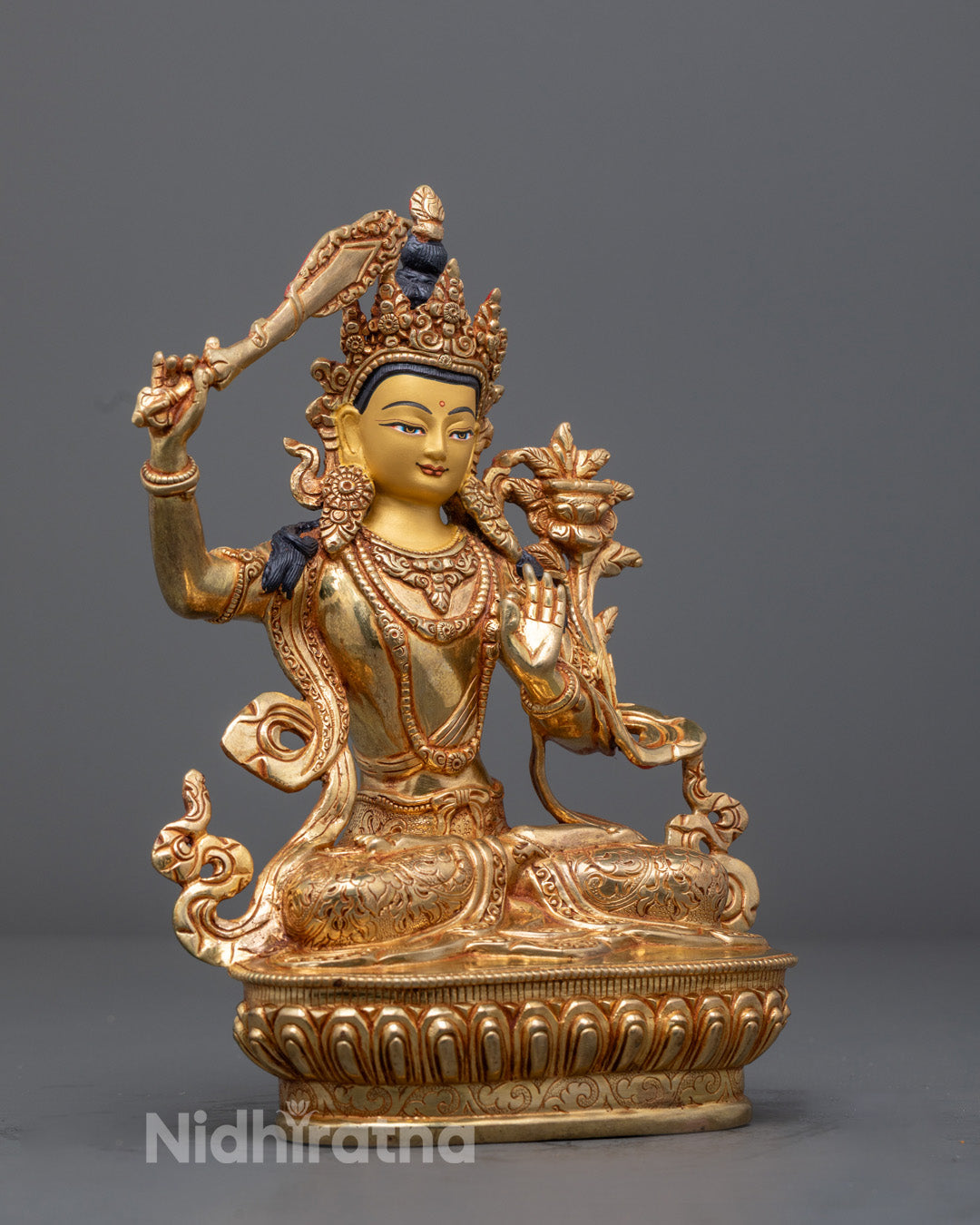 Manjushri Statue Seated on Lotus Base – Symbol of Enlightenment and Knowledge