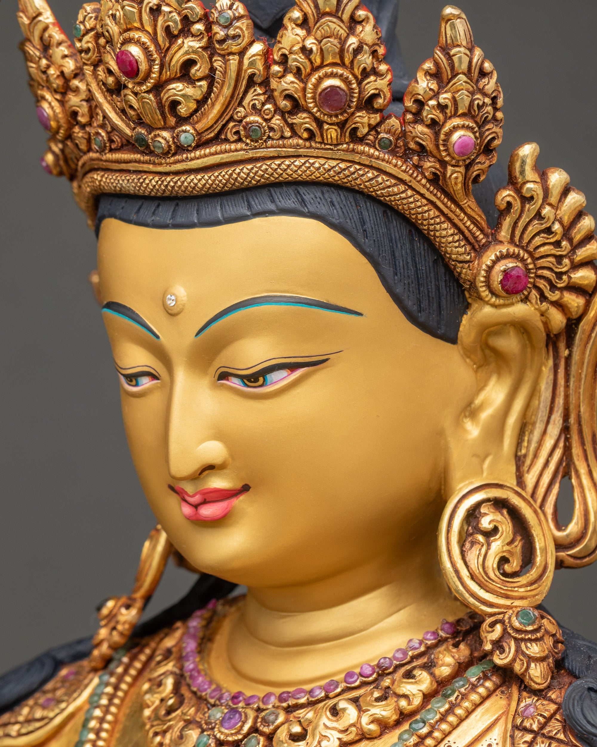 Manjushri Statue detailed gold face side view meditation Bodhisattva