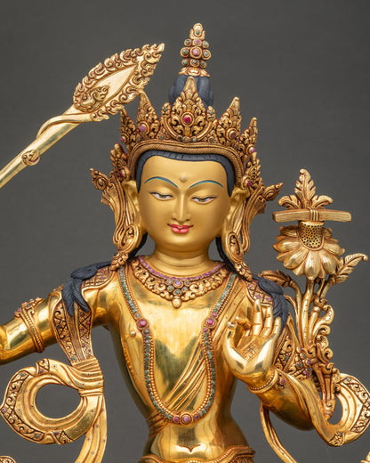 Manjushri Statue detailed robes and patterns handcrafted in Nepal