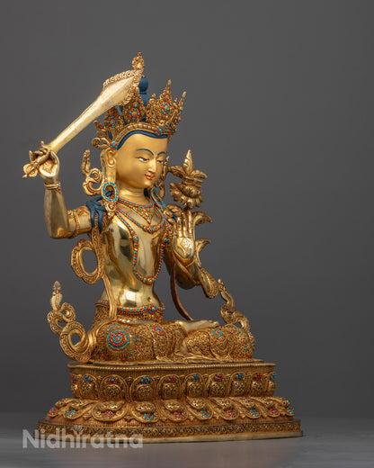Manjushri Statue for Wisdom &amp; Clarity – Hand-Carved Tibetan Art