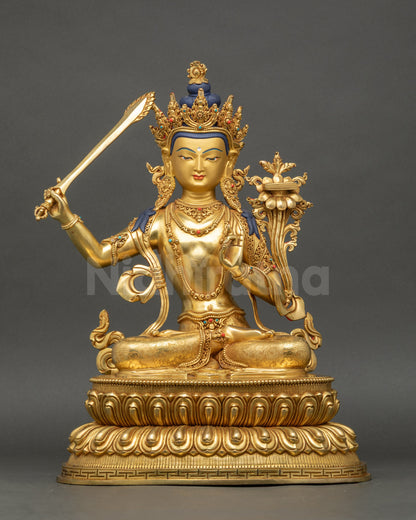 Manjushri Statue front view handcrafted Nepalese Bodhisattva Buddha sculpture