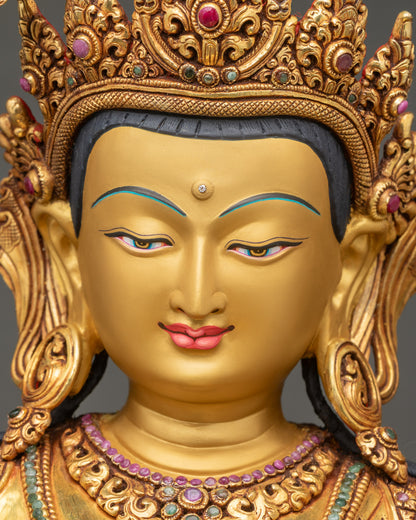 Manjushri Statue gold-gilded face serene expression Nepalese craftsmanship