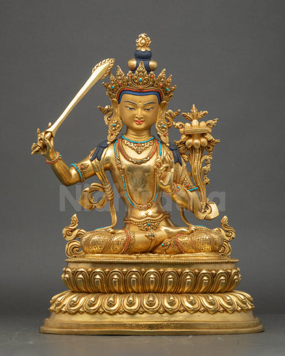 Manjushri Statue with Wisdom Sword and Utpala Flower from Nepal