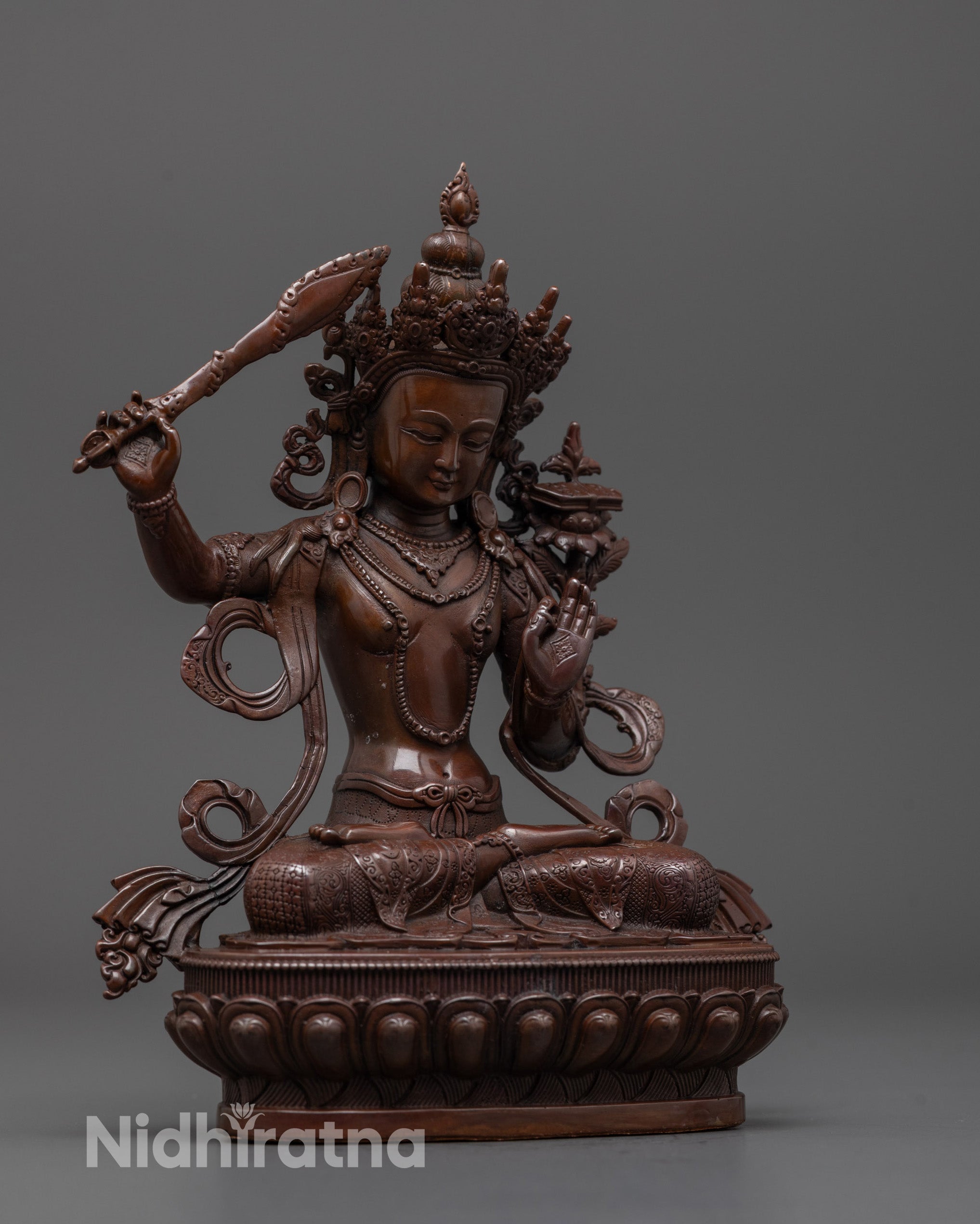 Oxidized Manjushri Statue | Precision-Made Symbol of Wisdom