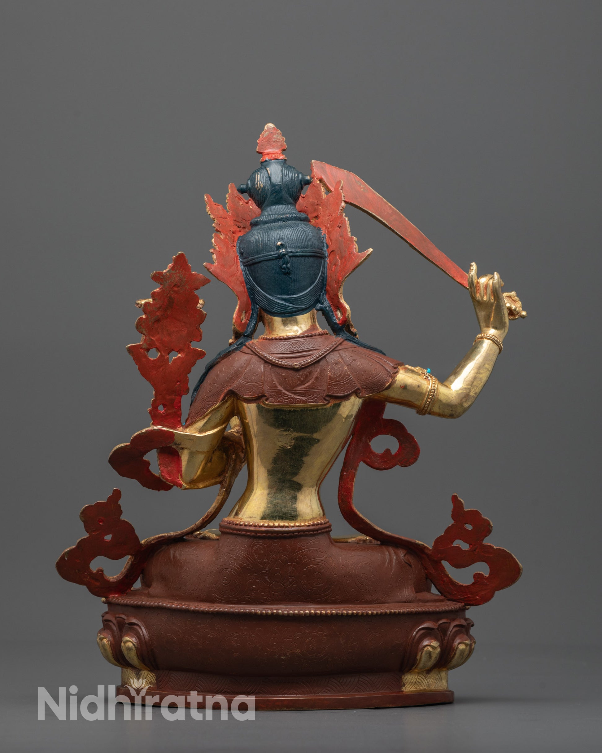 Handmade Manjushri Statue | Half Fire-Gilded Copper Idol