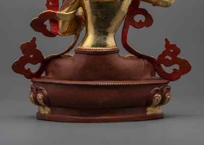 Handmade Manjushri Statue | Half Fire-Gilded Copper Idol