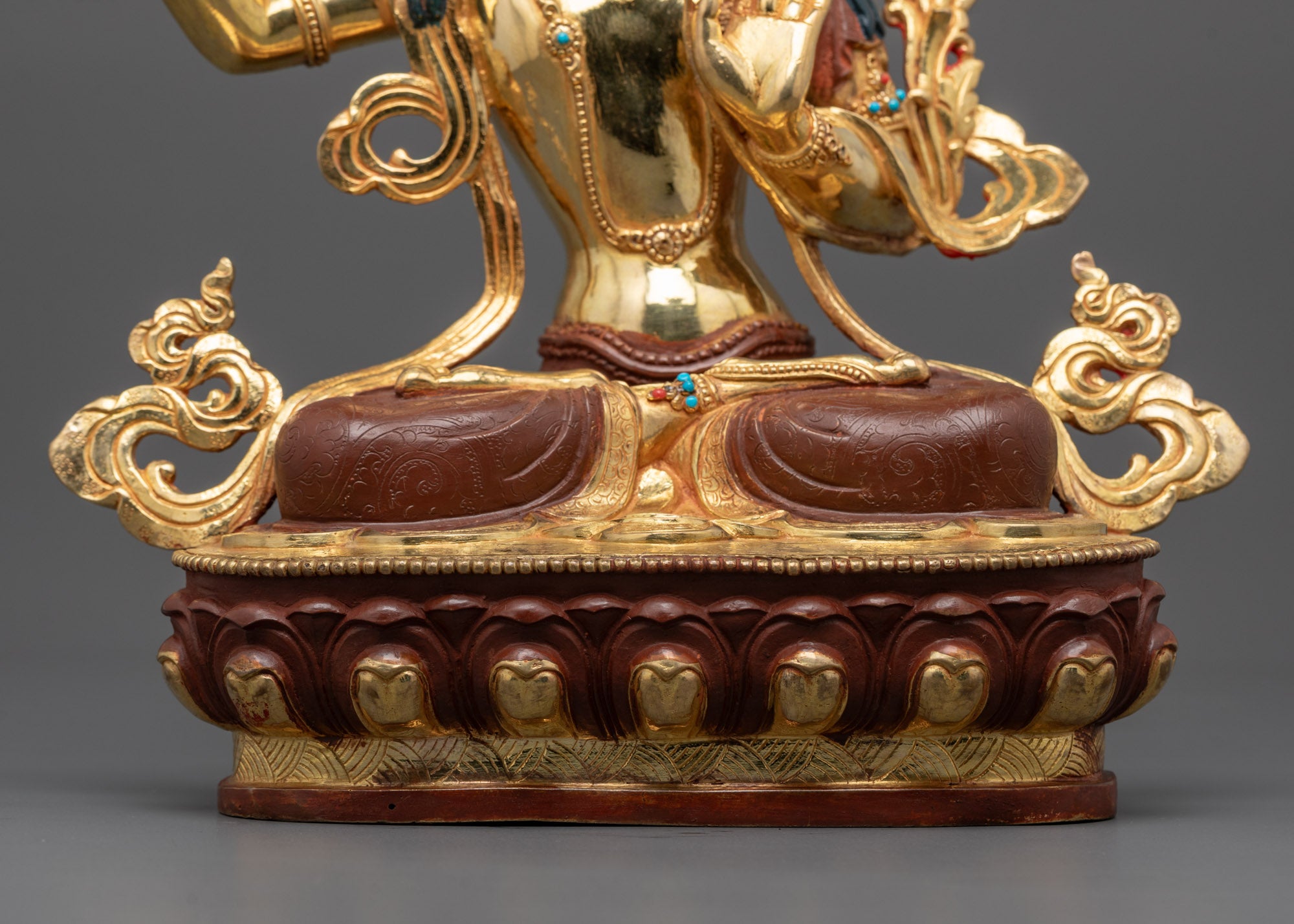 Handmade Manjushri Statue | Half Fire-Gilded Copper Idol