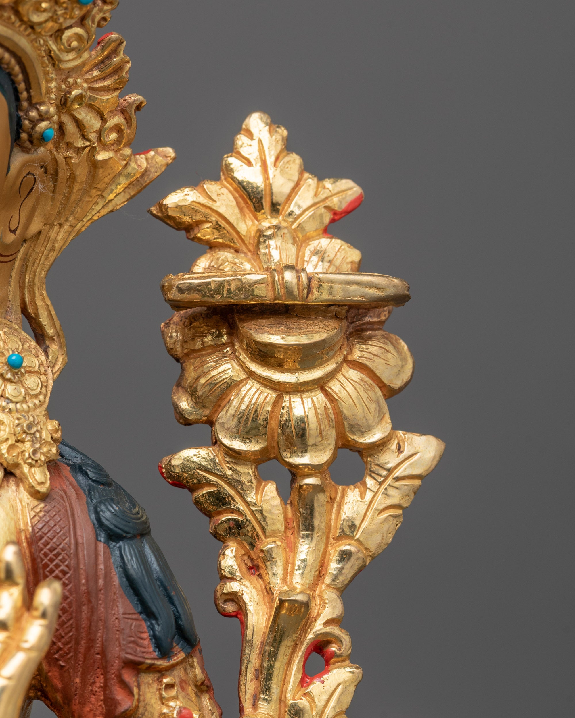 Handmade Manjushri Statue | Half Fire-Gilded Copper Idol