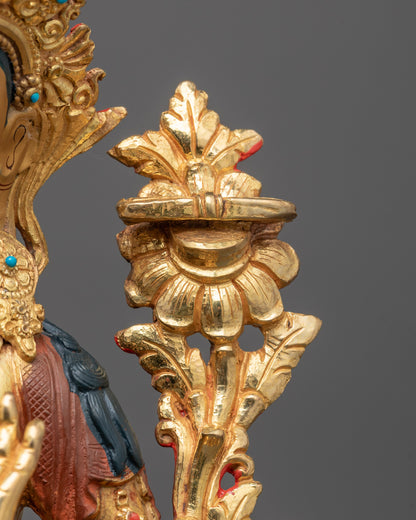 Handmade Manjushri Statue | Half Fire-Gilded Copper Idol