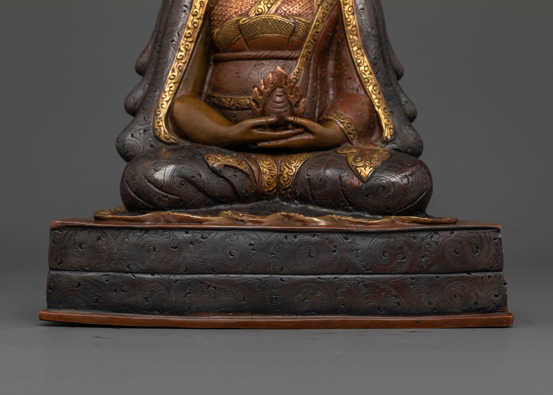 Unique Oxidized Gampopa Statue: Guardian of the Kagyu Tradition