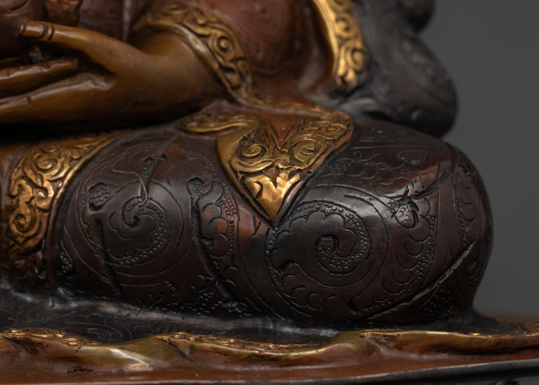 Unique Oxidized Gampopa Statue: Guardian of the Kagyu Tradition