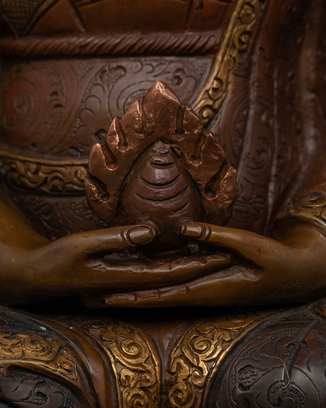 Unique Oxidized Gampopa Statue: Guardian of the Kagyu Tradition