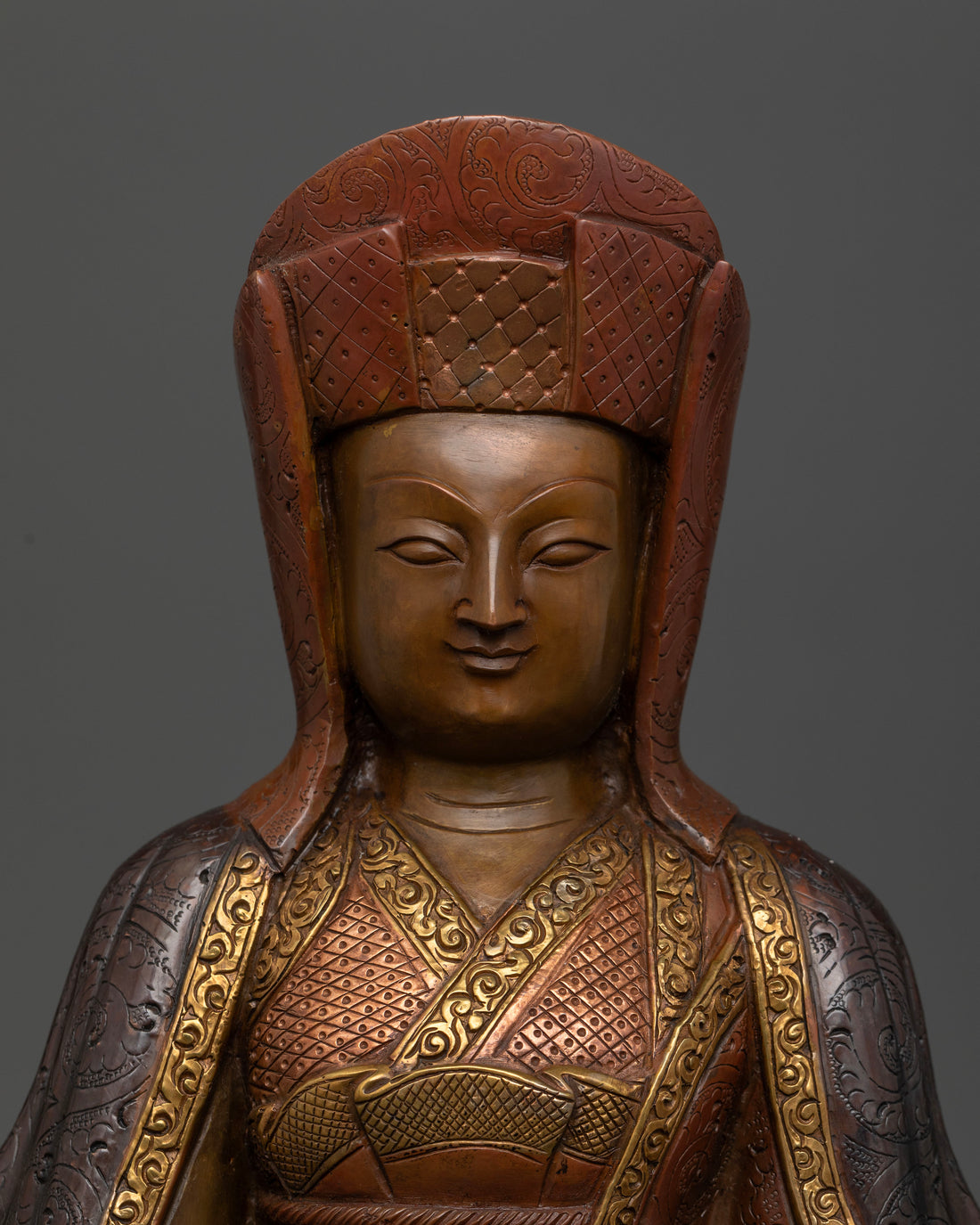 Unique Oxidized Gampopa Statue: Guardian of the Kagyu Tradition