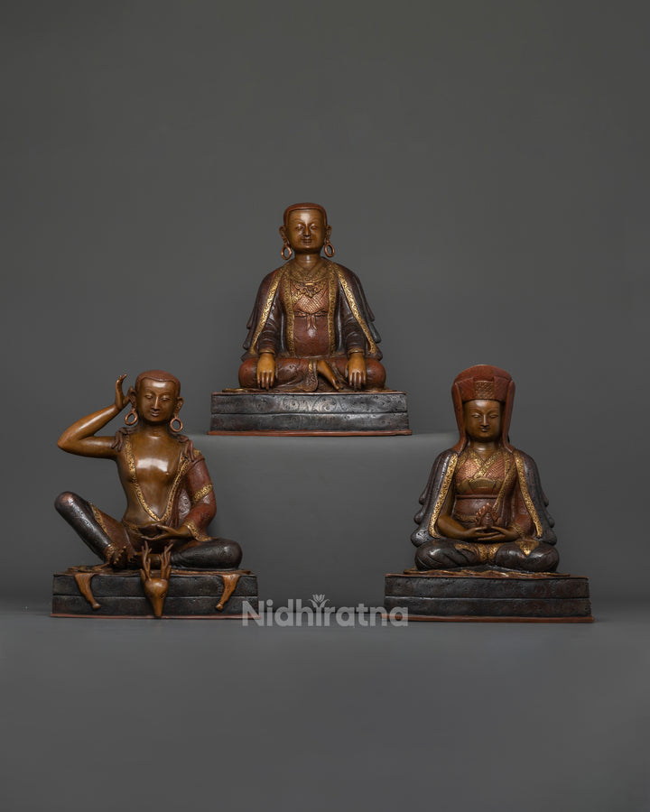 The Kagyu Lineage Masters Set: Marpha, Milarepa, and Gampopa Statues