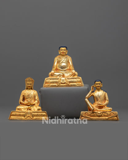Marpha Set statues made from 24k gold plated copper featuring traditional Tibetan Buddhist