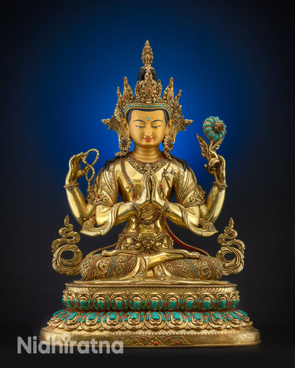 Masterpiece Avalokiteshvara Bodhisattva Statue full view Nepalese sculpture
