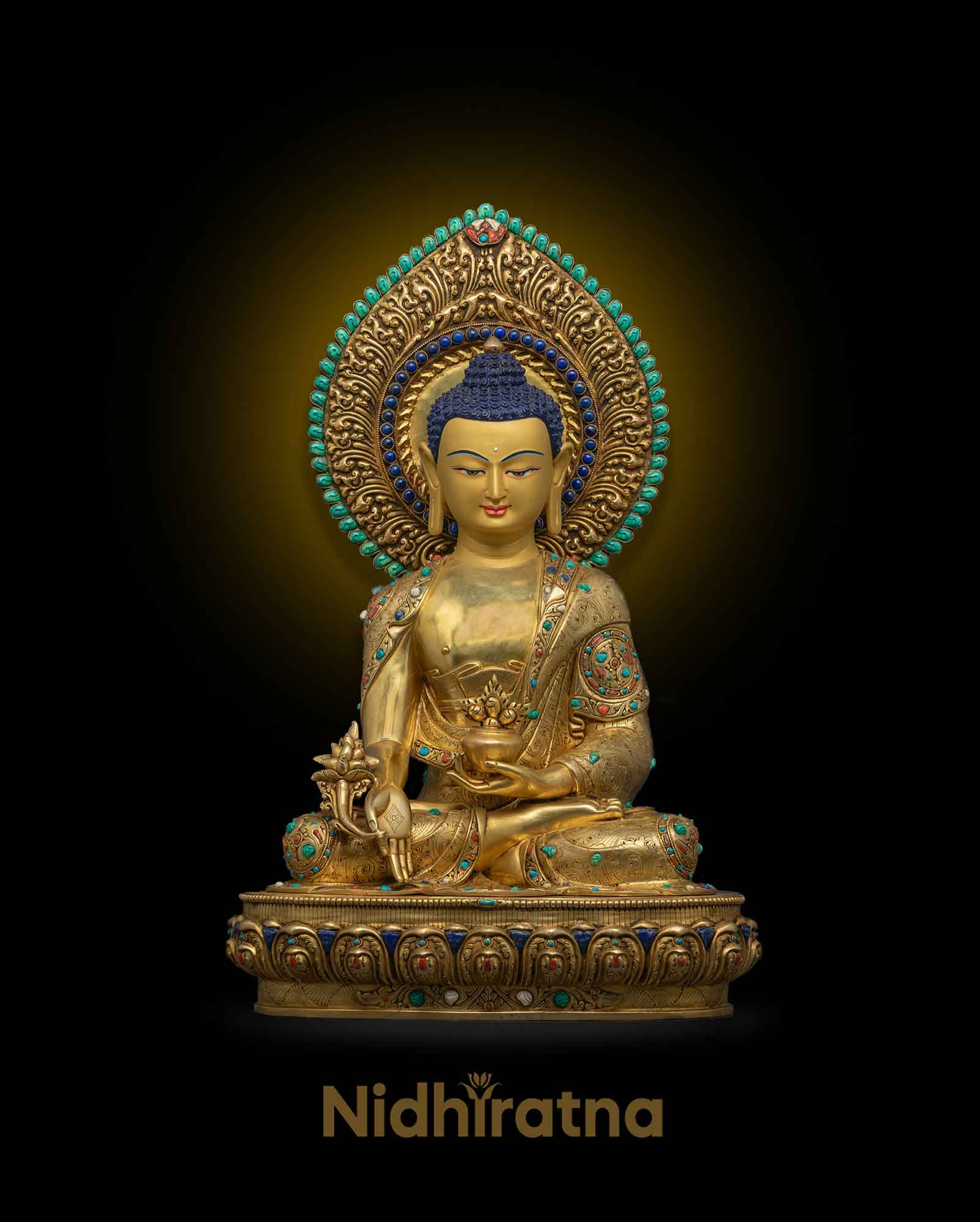 Medicine Buddha Statue Collection featuring Bhaisajyaguru healing Buddha statues, handcrafted in Nepal with 24k gold gilding and traditional Buddhist artistry