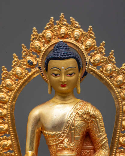 Close up Machine-Made Bhaisajyaguru Statue | Buddhist Healing Deity in 24k Gold