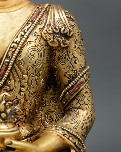 Medicine Buddha Sculpture | Gold Fire-Gilded Artwork