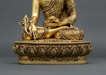 Medicine Buddha Sculpture | Gold Fire-Gilded Artwork