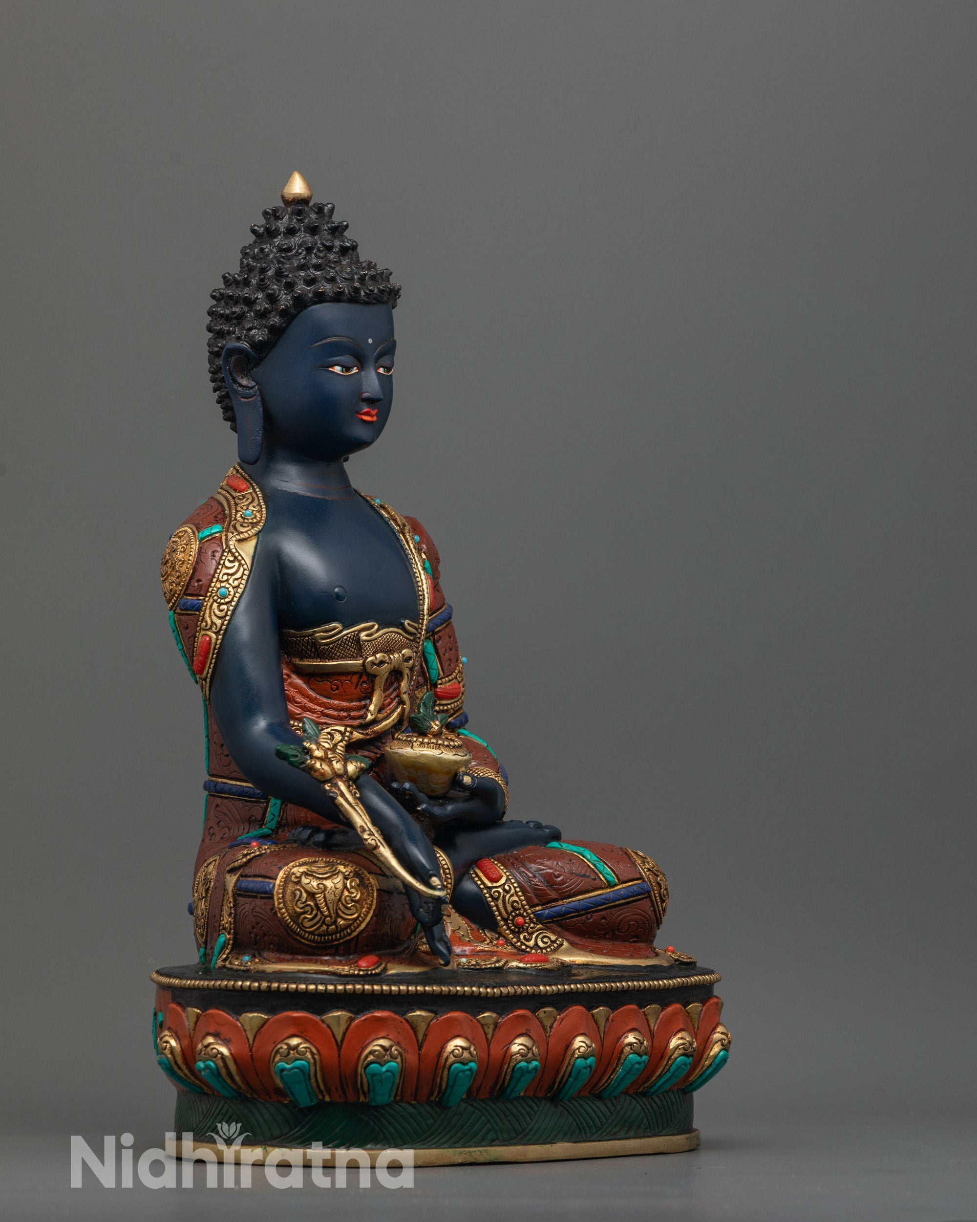 Blue Bhaisajyaguru Statue | Traditional Nepalese Idol for Healing