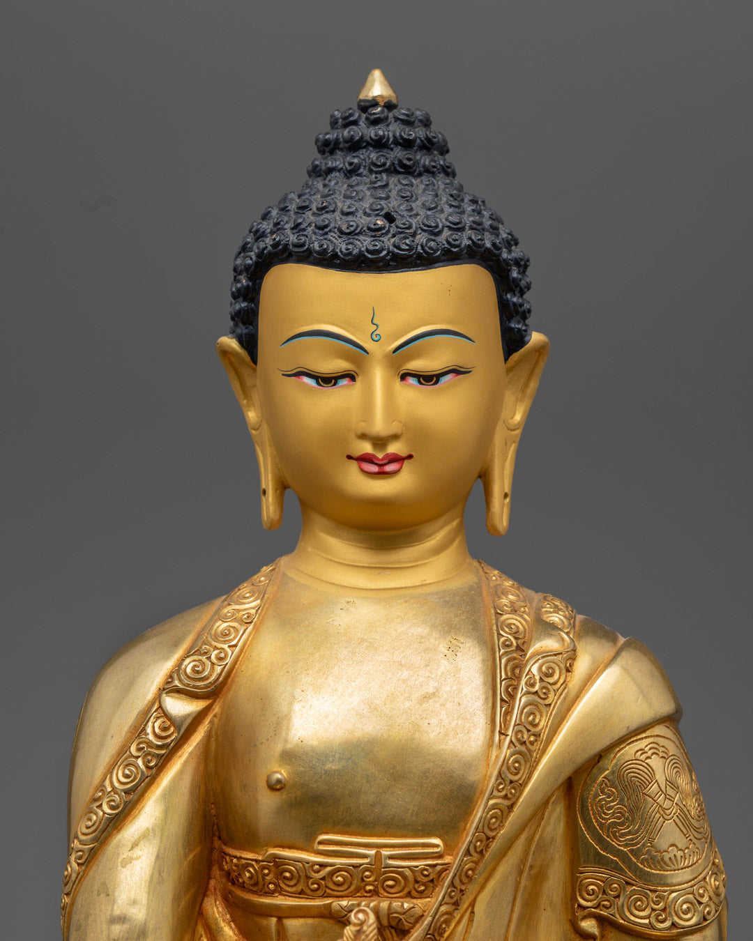 Medicine Buddha Holding Healing Vessel and Myrobalan Plant – Traditional Buddhist Symbolism”