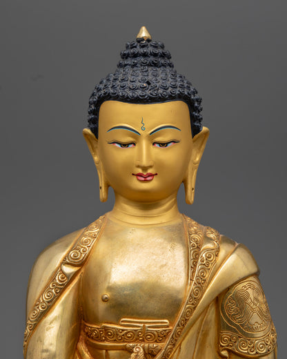 Medicine Buddha Holding Healing Vessel and Myrobalan Plant – Traditional Buddhist Symbolism”