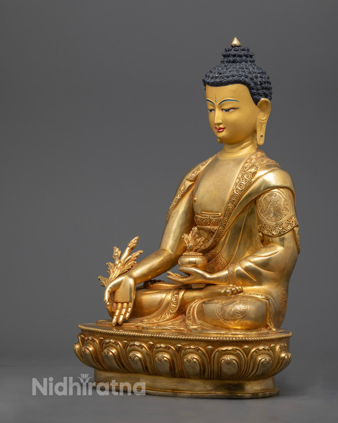 Medicine Buddha Seated on Moon Disc and Lotus Throne – Buddhist Statue for Meditation and Spiritual Spaces