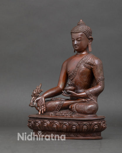Medicine Buddha statue displayed in home meditation or office space, offering peace, compassion, and holistic well-being.