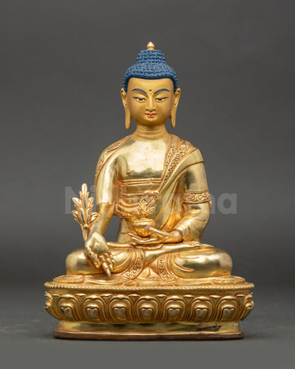 Medicine Buddha statue handcrafted in Nepal with copper and 24K gold fire-gilding