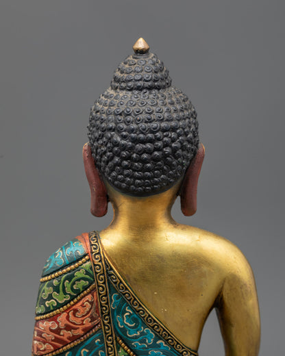 Sacred Yellow Shakyamuni Buddha Statue | Traditional Artwork