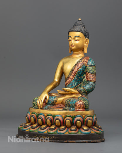 Sacred Yellow Shakyamuni Buddha Statue | Traditional Artwork