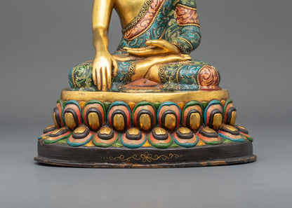Sacred Yellow Shakyamuni Buddha Statue | Traditional Artwork