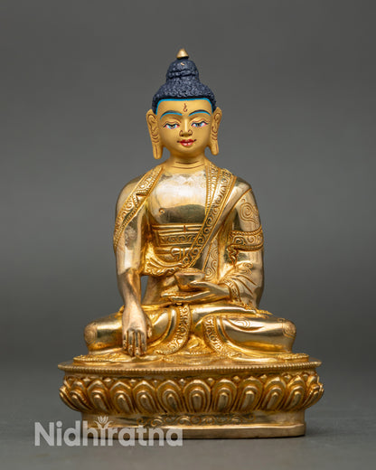 Meditating Buddha Statue for home altar, handcrafted gold-gilded Nepalese artwork
