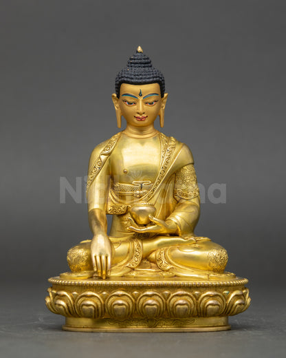 Meditation Shakya Thubpa Buddha Statue handcrafted in Nepal with fire-gilded copper for spiritual home altar