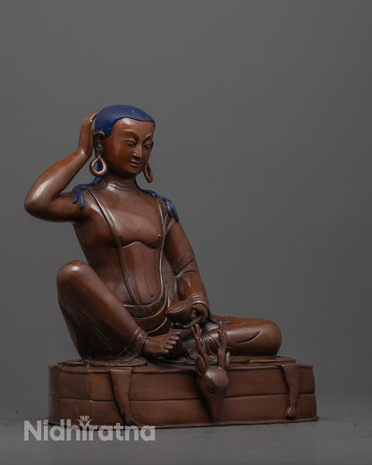 Tibetan Oxidized Copper Milarepa Statue | Sacred Yogi Hermit
