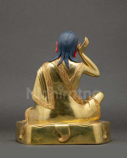 Milarepa Statue back view handcrafted gold-gilded copper figurine Nepala