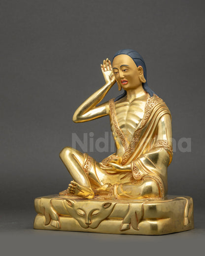 Milarepa Statue left side view gold-gilded copper figurine Nepal