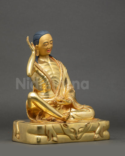 Milarepa Statue right side view gold-gilded copper figurine Nepal