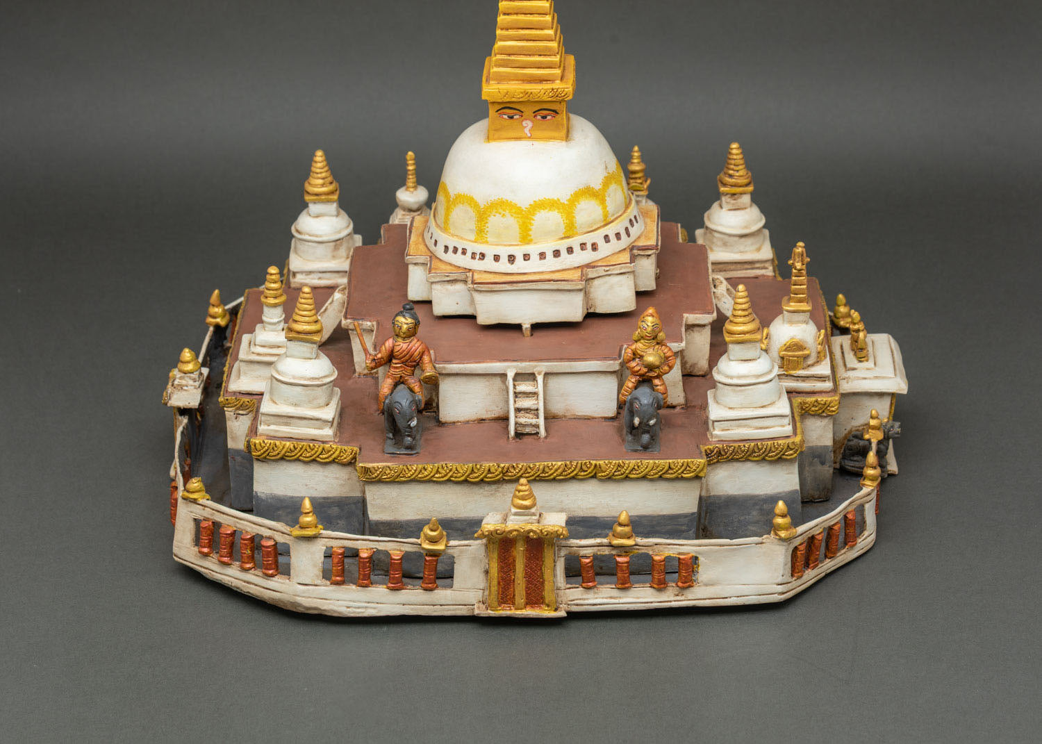 Mini Boudhanath Stupa landscape back view detailed shrine architecture Nepal