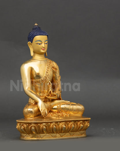 Mitrugpa Buddha right side view gold-gilded copper alloy sculpture