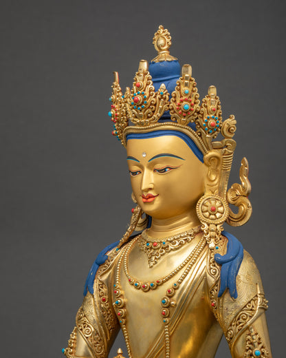 Mitrugpa Statue detailed side view flowing robes and Bhiumisparasa mudra