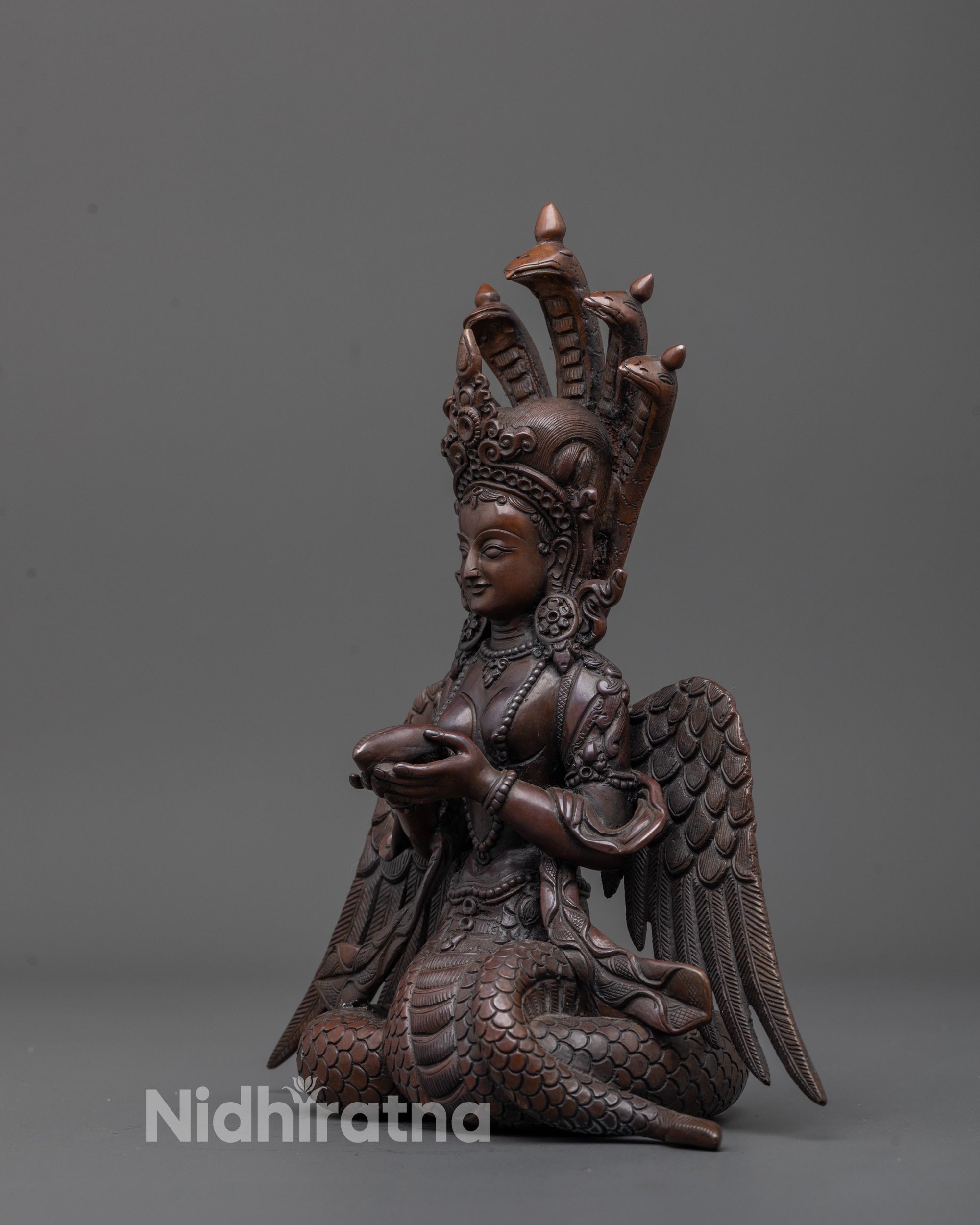 Oxidized Naga Kanya Statue | Handmade Serpent Goddess Sculpture