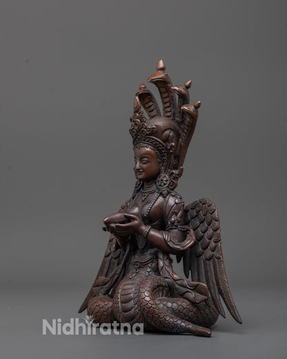 Oxidized Naga Kanya Statue | Handmade Serpent Goddess Sculpture
